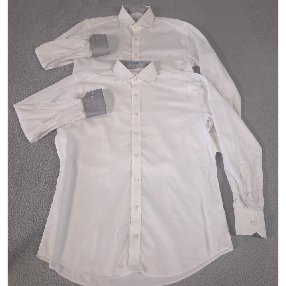 LOT OF 2 Twillory Shirt Mens 15 32/33‎ Tailored Trim Fit Performance Flip Cuff